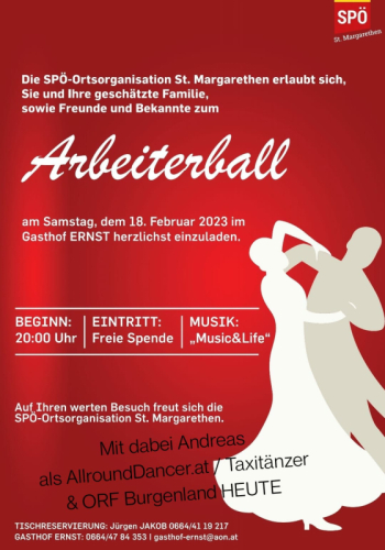 Arbeiterball in St. Margarethen im Burgenland mit dabei Andreas AllroundDancer - Taxitänzer  & ORF Burgenland HEUTE  06644512100