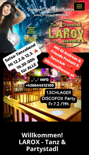 Larox  Gratkorn 7.2.25 u.12.2. U. 12.3. Salsa - Tanzabend mit AllroundDancer Info 06644512100 Buche deinen Taxitänzer