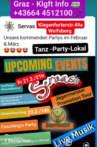 Servas Wolfsberg Fasching 2025 Discofox Party Fr 21.2. mit AllroundDancer 06644512100 Taxitanzer buchen 