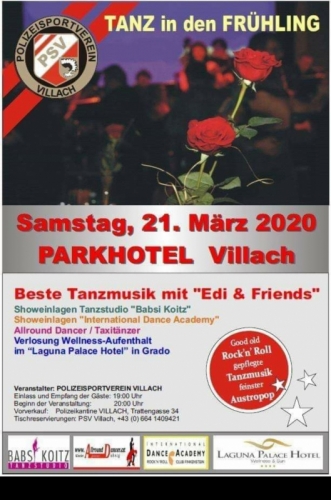 Polizei Ball Villach Samstag 21.3.20 mit Allrounddancer ANDREAS Infos Tanzreise +436644512100 vom 1.5.-5.5. Kroatien