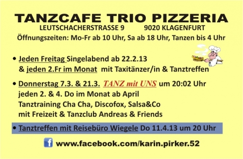 Trio Visitenkarte jeden 2. Fr. im Monat & Donnerstag ab 7.3. siehe Termine www.AllroundDancer.at